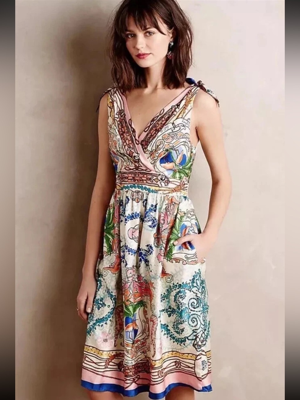 Anthropologie Collette Dinnigan Tied Acionna Silk Sleeveless Printed Dress, 4